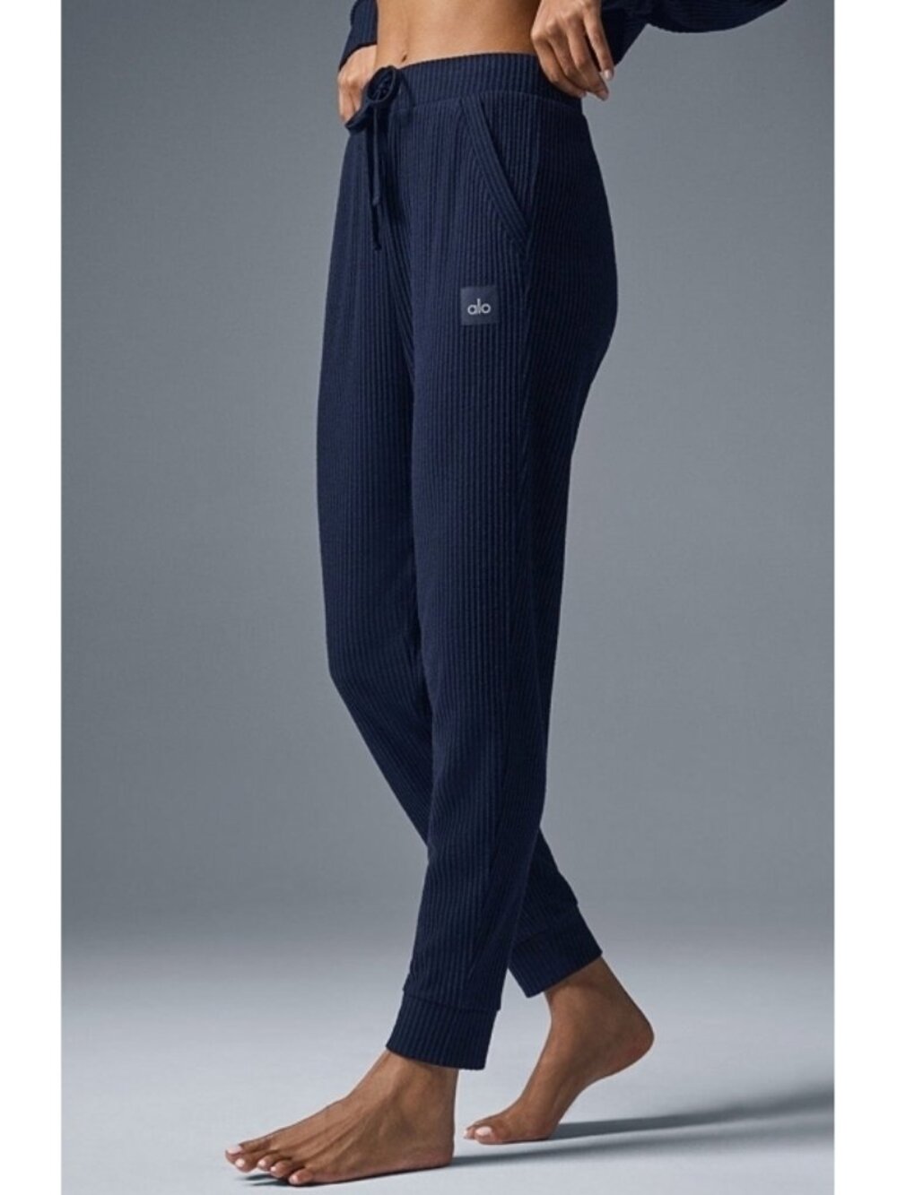 Alo Muse Sweatpants Navy Blue High-Rise Waist Waisted Ribbed Joggers Sweats